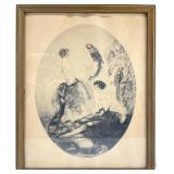 J Henricy Art Deco Style Hand Colored Etching