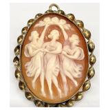 Vtg Three Graces Gold Filled Cameo Pin Pendant