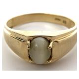 Signed 14K Gold Tiger's Eye Men's Ring, Sz 11