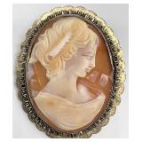 Vintage Gold Tone Cameo Brooch Pendant