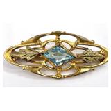 Antique / Vintage 10K Gold Blue Stone Brooch