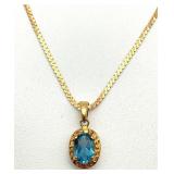 14K Gold Blue Topaz Pendant Necklace