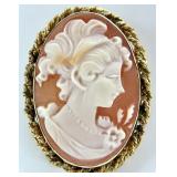 Vintage Gold Tone Cameo Brooch Pendant
