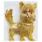 14K Gold & Ruby Rosenthal Dog Brooch