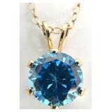 14K Gold Blue Topaz Pendant Necklace