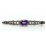 Vintage Sterling Silver Purple Stone Brooch