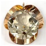 14K Gold & Large Citrine Gemstone Pendant Brooch