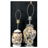 2 Vintage Glass Seashell Filled Table Lamps