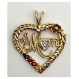 14K Gold & Gemstone Mom Heart Pendant