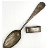 Sterling Silver Spoon & Napkin Ring, 54.6 Grams