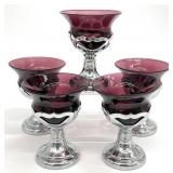 5pc Farber Bros Chrome & Amethyst Glassware