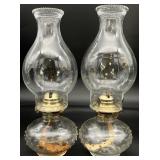 Pair Vintage Glass Hurricane Oil Lamps