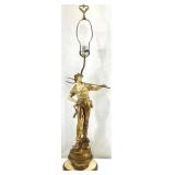 L F Moreau Boy Farmer Heavy Figural Spelter Lamp