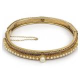 Gold Tone Faux Pearl Mesh Bangle Bracelet