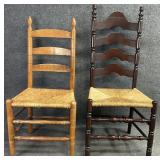 Pair Rush Seat Ladder Back Chairs