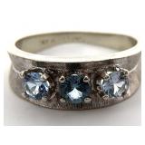 14K White Gold & Blue Gemstones Ring, Sz 9