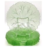6 Indiana Glass Pebble Leaf Uranium Glass Plates