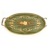 Italian Inlaid Wood Brass Serving Tray