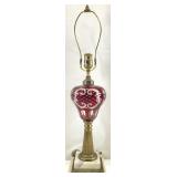 Vintage Bohemian Cut To Clear Ruby Red Glass Lamp