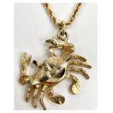14K Gold Chain w/ Gold Tone Crab Pendant