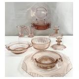 Asst Pink Depression Glass Dishes