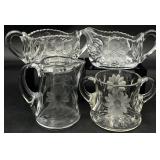 4pc Vintage Etched Glass Creamers & Sugars
