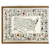 Vintage State Flowers Map Needlepoint Art