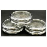 6 Vintage Silverplate & Glass Coasters