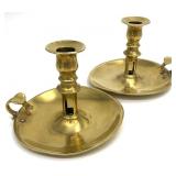 Pair Vintage Brass Chamberstick Candle Holders
