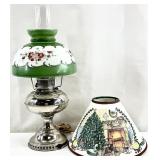 Vintage Lamp, Painted Glass Shade & More