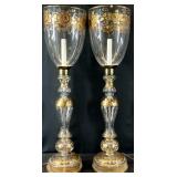 Pair 27 ' Tall Hand Painted Glass Hurricane Lamps