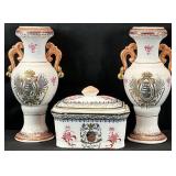 3pc Vintage Chinese Porcelain Urns & Box