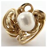 Handmade 14K Rolled Gold Wire & Pearl Ring, Sz 6