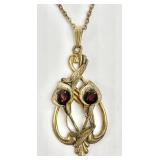 Vintage 9K? Gold & Red Stone Floral Pendant