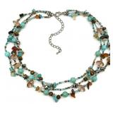Turquoise & Brown Stone Beaded 3 Strand Necklace
