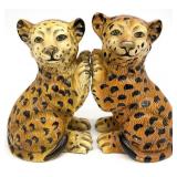 2 Vtg Mid Century Leopard Cub Bookends, Portugal