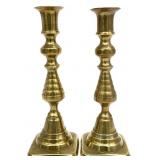 Pair English Brass Push Up Candlesticks