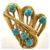 18K & 14K Yellow Gold & Turquoise Stone Ring