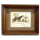 Vintage Pencil Signed Church Etching