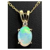 14K Gold, Opal & Diamond Necklace