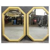 Pair Gold Frame Beveled Mirrors