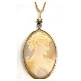 Vintage Gold Filled Cameo Pendant Necklace