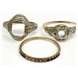 3pc Vintage 14K Gold Ring Settings