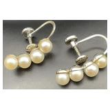 14K White Gold & Pearl Screw Back Earrings