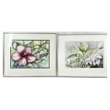 2 Original Floral Watercolor Paintings, Framed