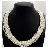 14K Gold Clasp Multi Strand Rice Pearl Necklace