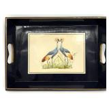 African Crowned Cranes Print Blue Lacquered Tray