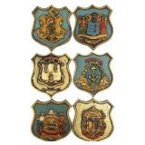 6 Vintage Cast Iron US States Hand Painted Plaques