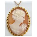 10K Gold LSP Co. Cameo Pendant Brooch & Necklace