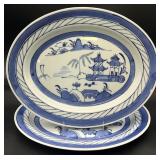 2 Antique / Vtg Chinese Blue Canton Oval Plates